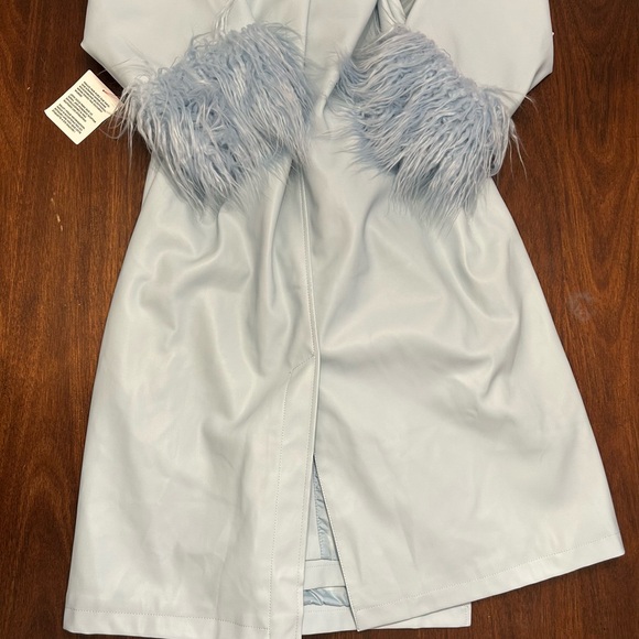 ASOS Sky Blue Leather Jacket with Plush Fur - Picture 7 of 10